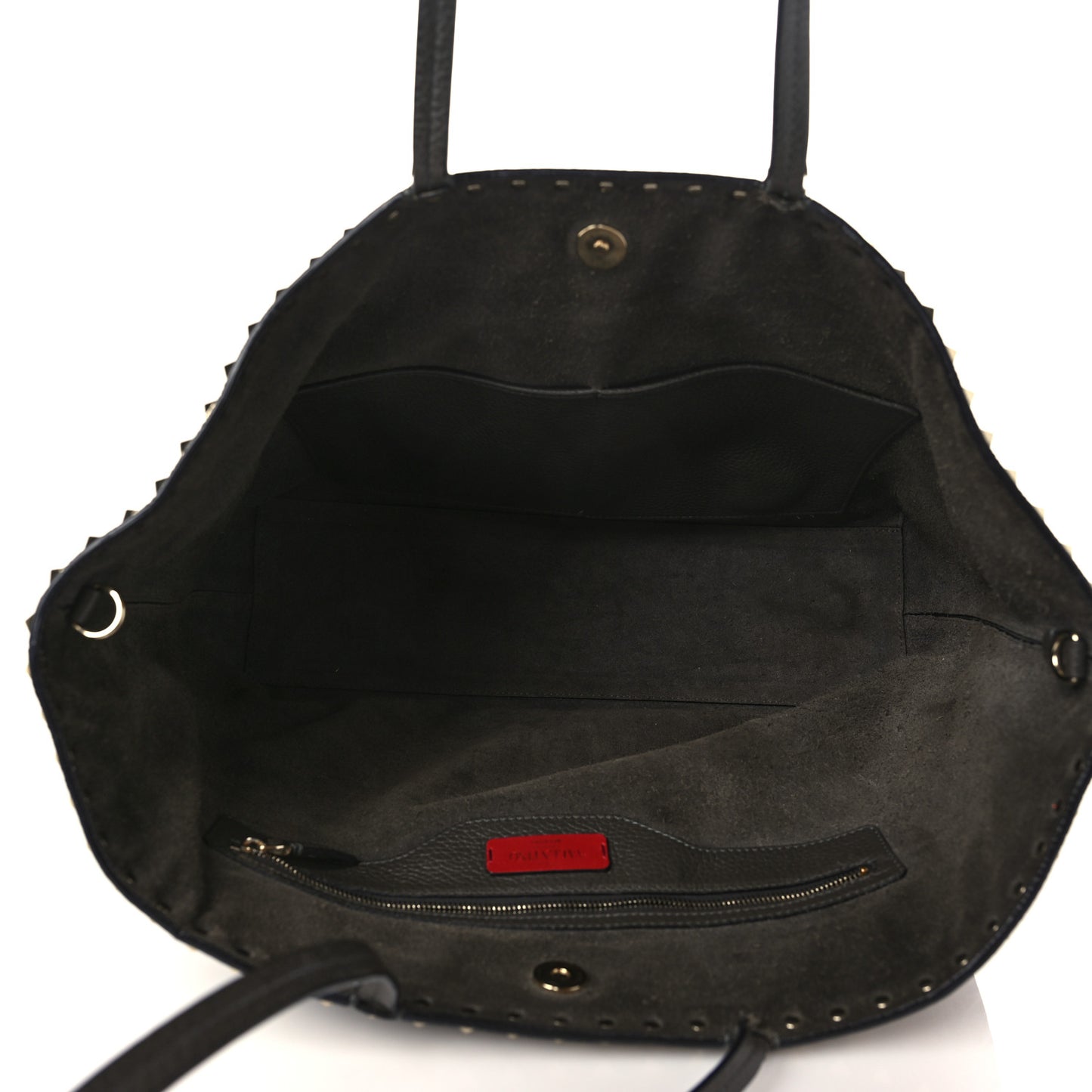 Grained Calfskin Rockstud Shoulder Tote Graphite