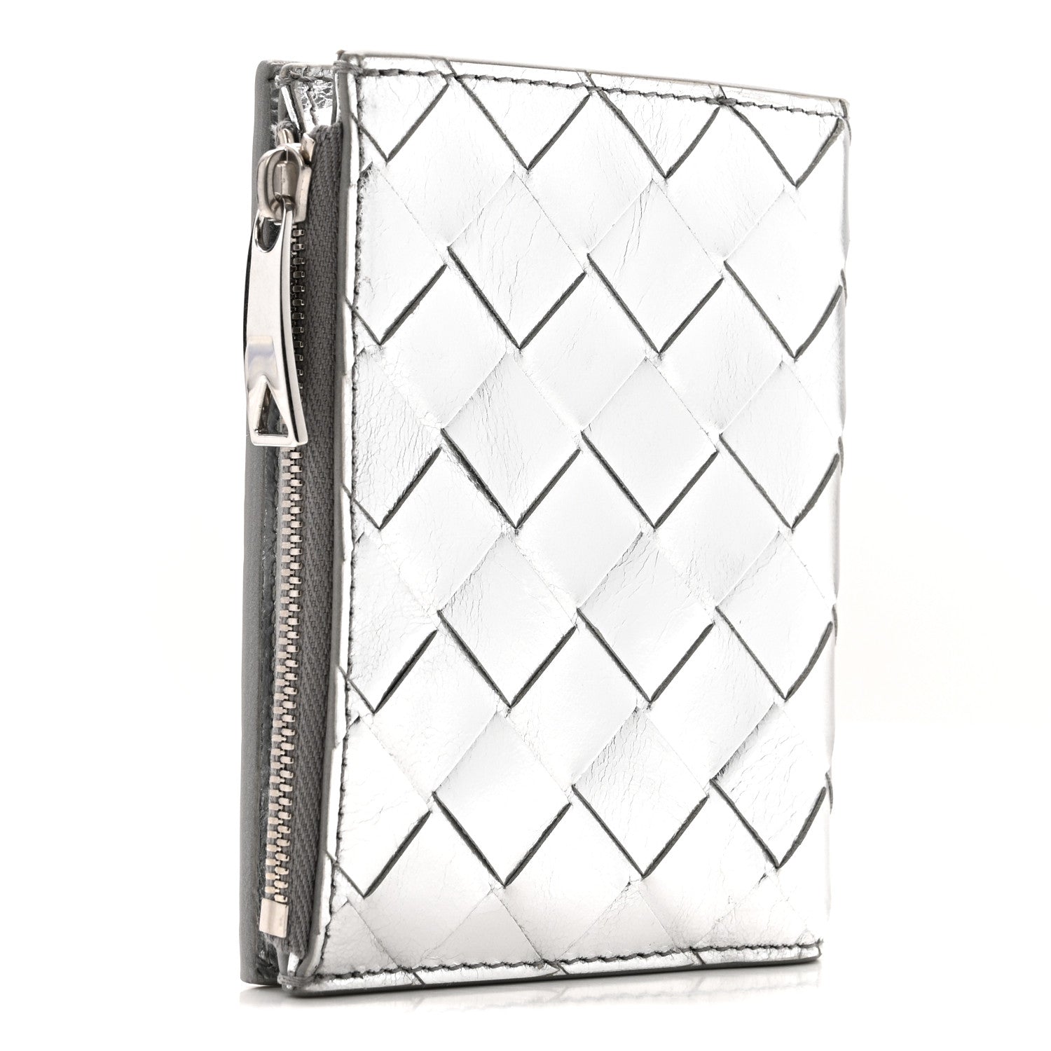 Bottega Veneta Metallic Calfskin Intrecciato Bifold Zip Wallet Silver 3 of 11