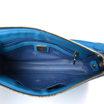 MCM Grained Calfskin Studded Pouch Blue 5 of 9