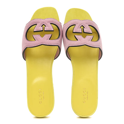 Gucci Kid Scamosciato Interlocking G Cut Out Slide Sandals 37 Dolly Pink 2 of 9
