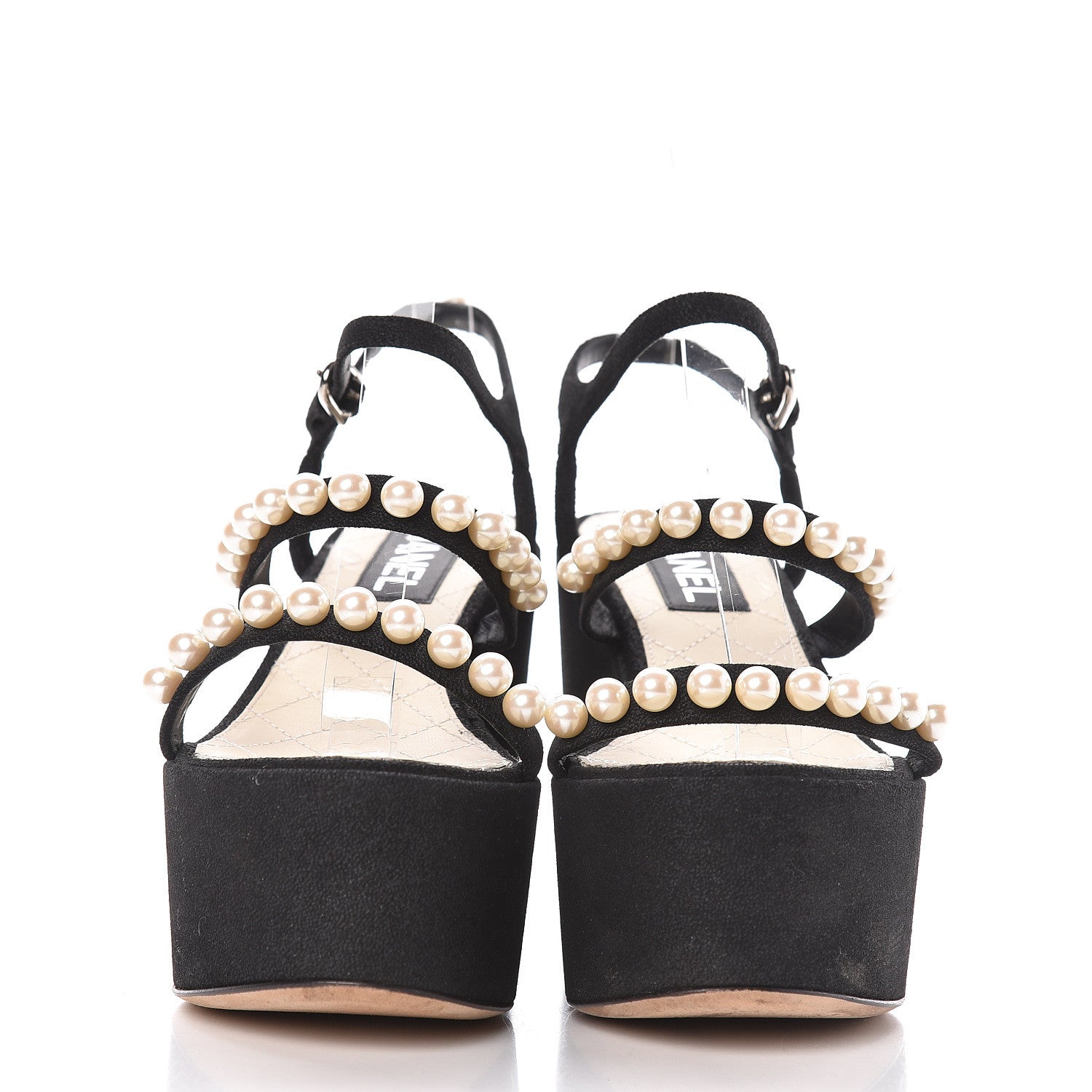 Chanel Suede Pearl Platform Sandal 36.5 Black 2 of 14