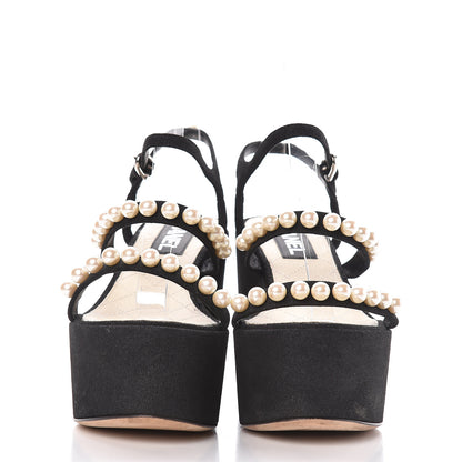 Chanel Suede Pearl Platform Sandal 36.5 Black 2 of 14