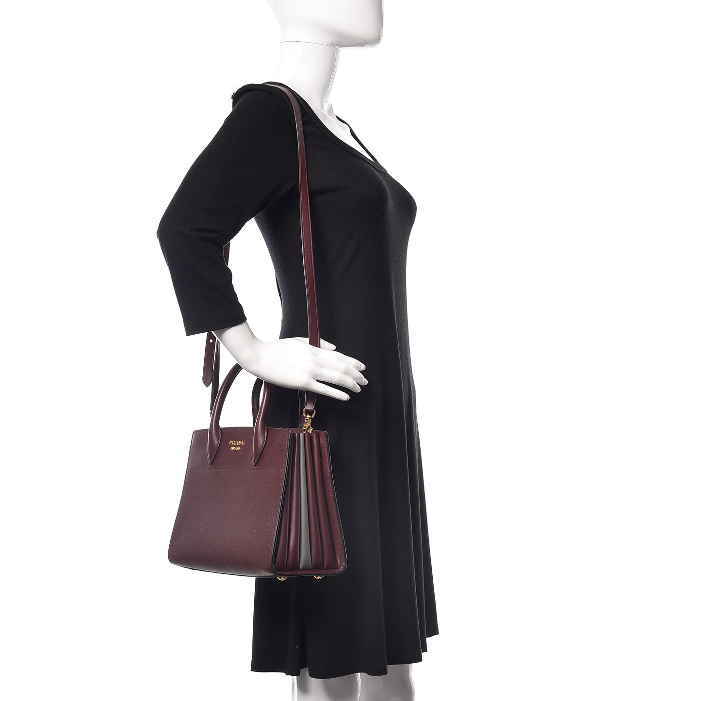 Saffiano City Calfskin Small Bibliothèque Top Handle Granato Marmo