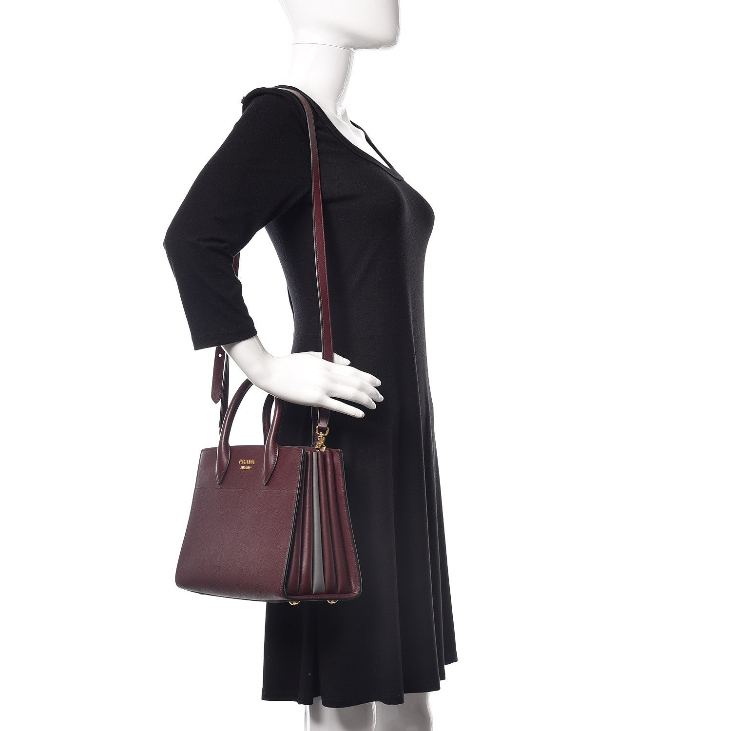 Prada Saffiano City Calfskin Small Bibliothèque Top Handle Granato Marmo 2 of 9
