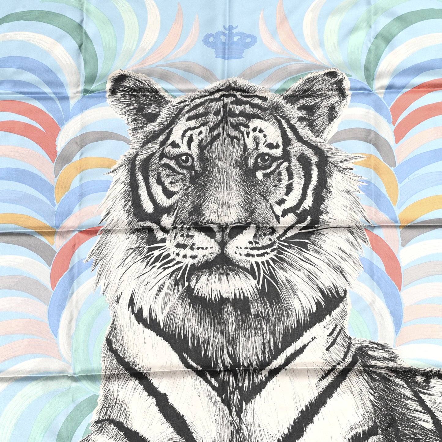 Silk Carre Double Face Tigre Royal Scarf 90 Ciel Anthracite Multi