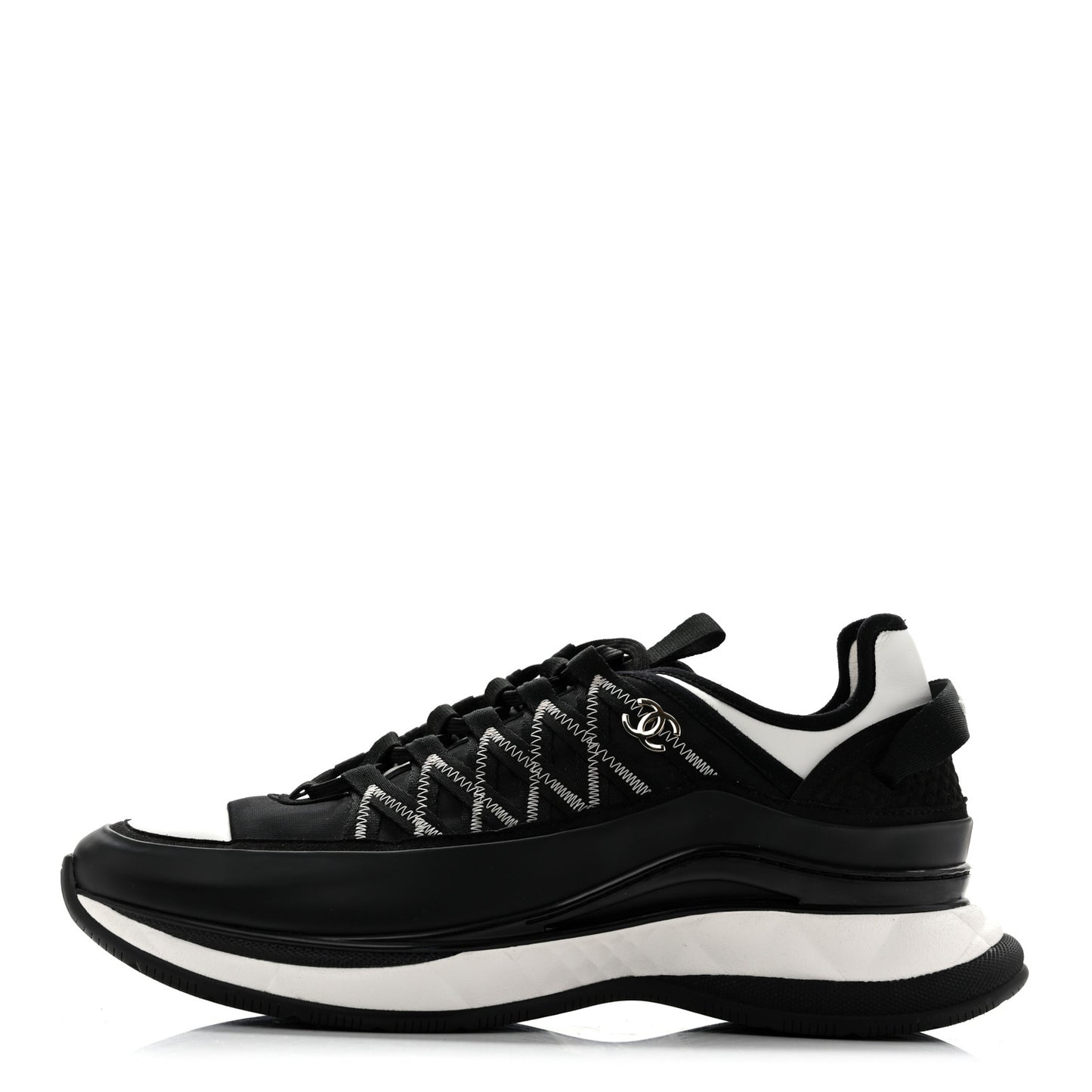 Mixed Fibers Suede Calfskin CC Sneakers 41.5 White Black