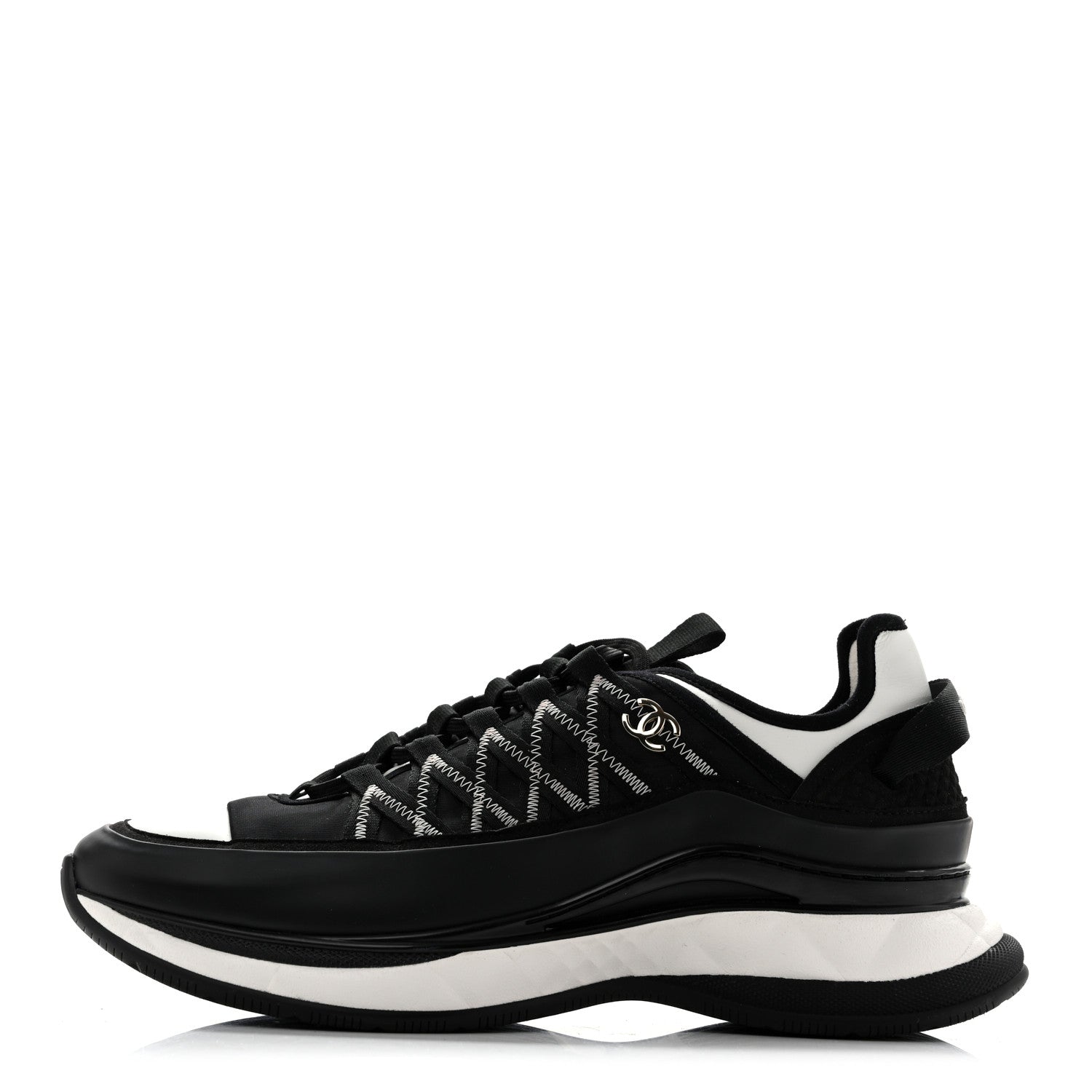 Chanel Mixed Fibers Suede Calfskin CC Sneakers 41.5 White Black 1 of 11