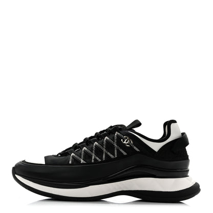 Chanel Mixed Fibers Suede Calfskin CC Sneakers 41.5 White Black 1 of 11