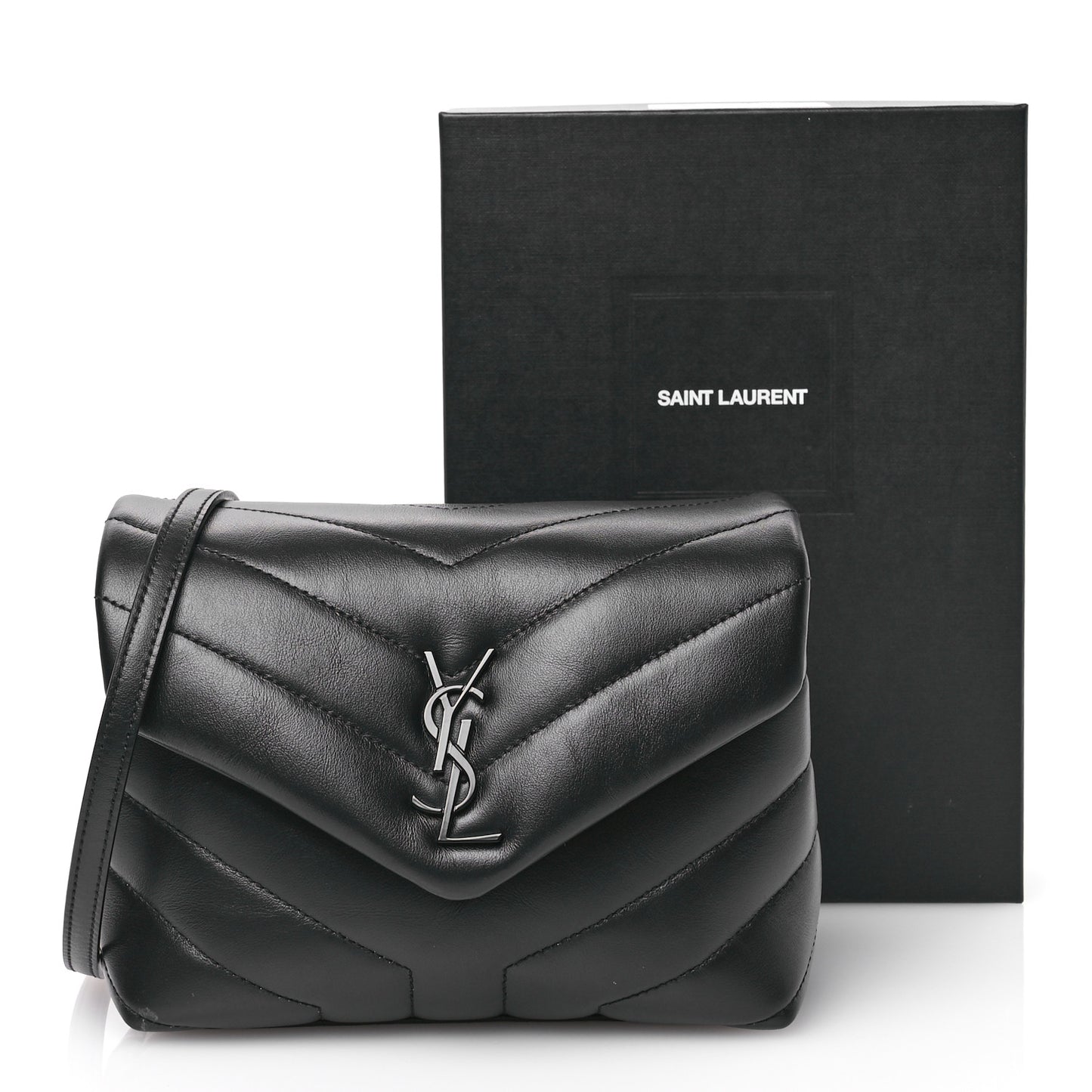 Calfskin Y Quilted Monogram Monochrome Toy Loulou Crossbody Bag Black