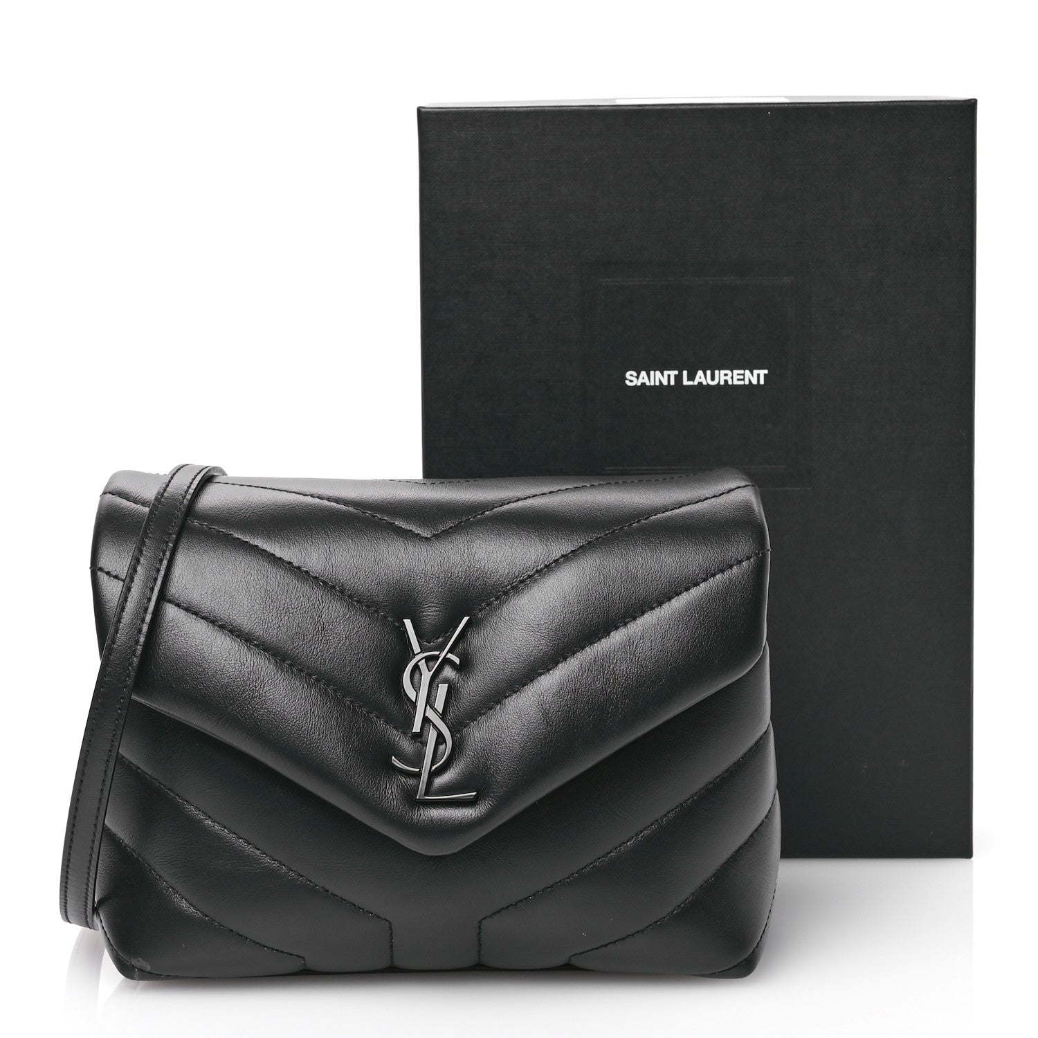 Saint Laurent Calfskin Y Quilted Monogram Monochrome Toy Loulou Crossbody Bag Black 11 of 11