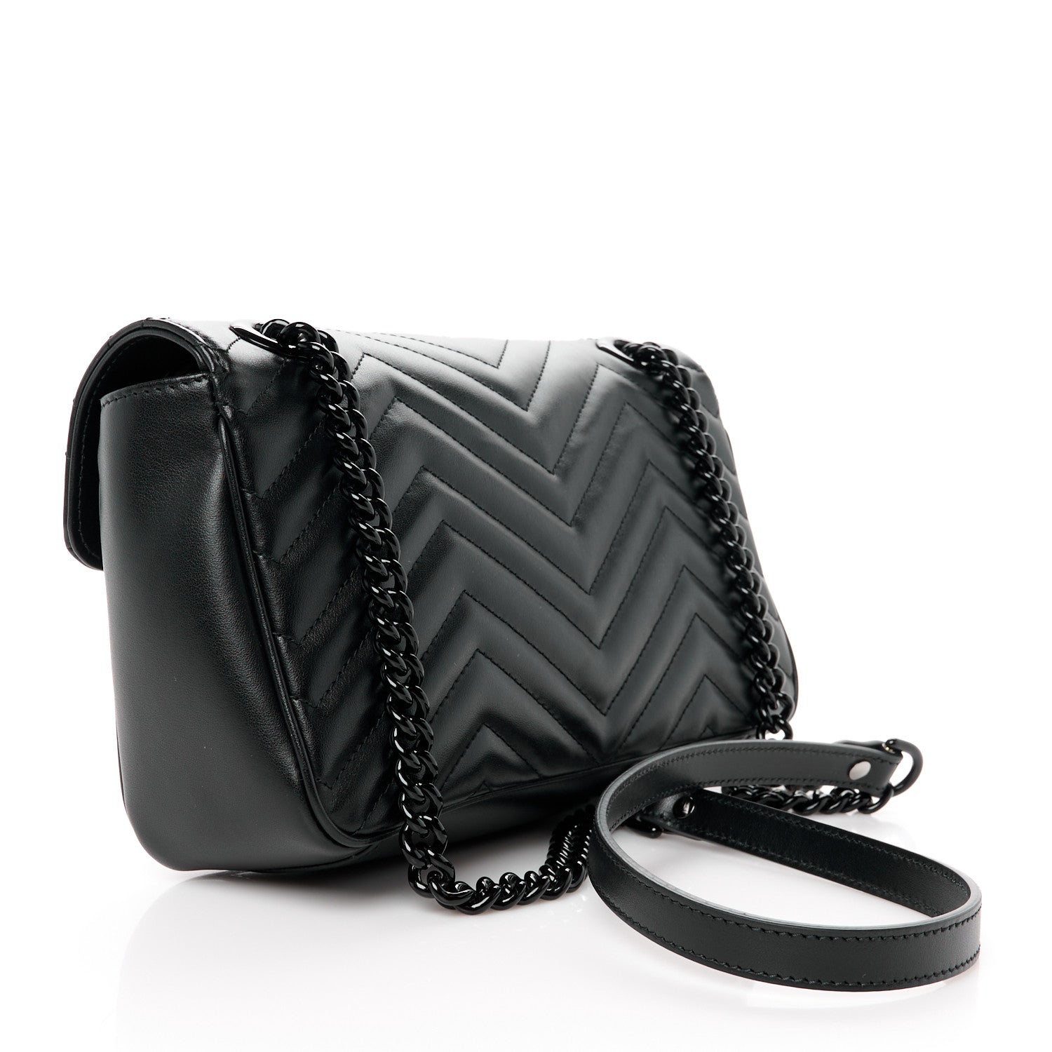 Gucci Calfskin Matelasse Monochrome Small GG Marmont Shoulder Bag Black 3 of 11