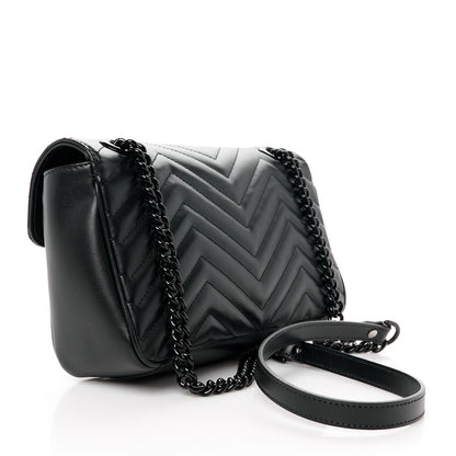 Gucci Calfskin Matelasse Monochrome Small GG Marmont Shoulder Bag Black 3 of 11