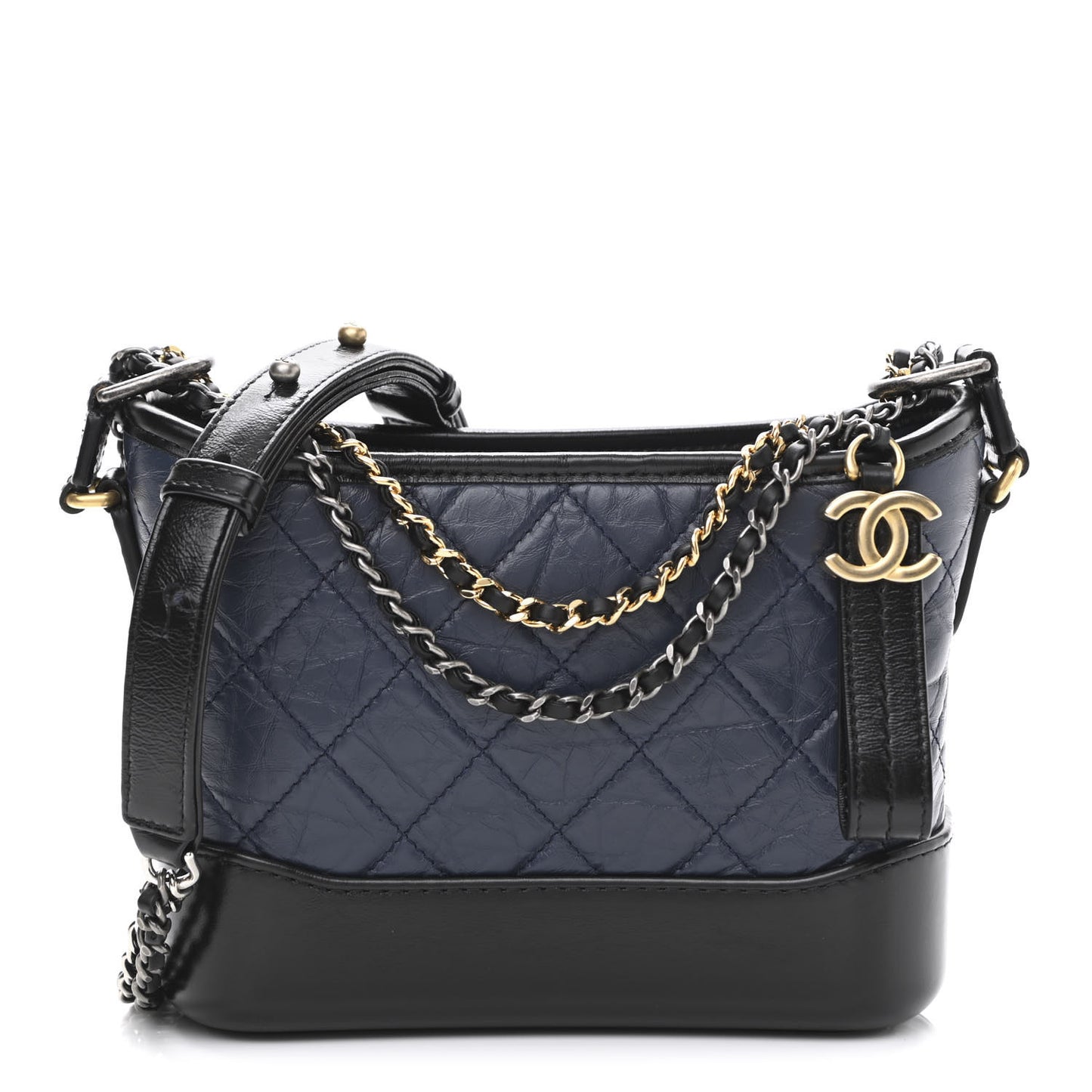Aged Calfskin Quilted Small Gabrielle Hobo Navy Black