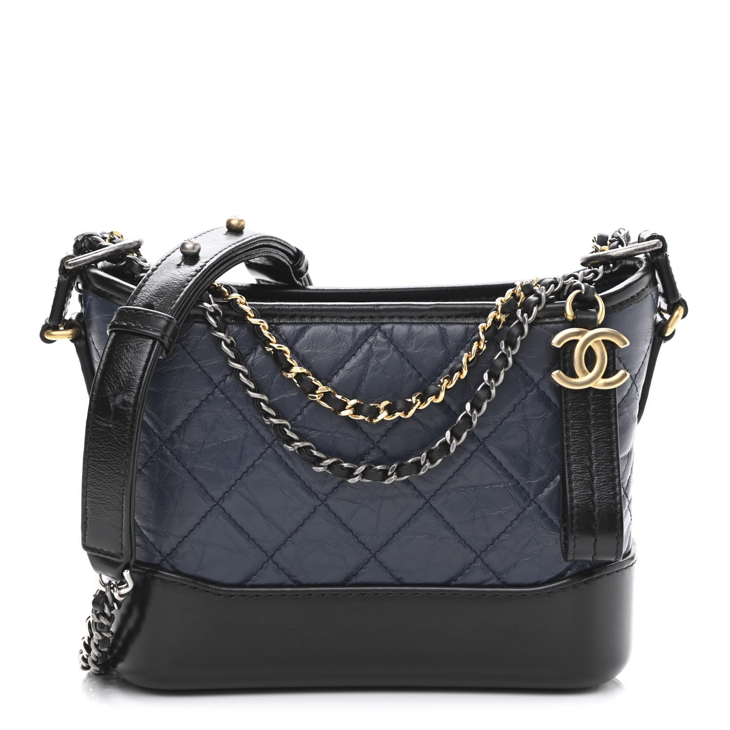 Chanel Aged Calfskin Quilted Small Gabrielle Hobo Navy Black 1 of 10