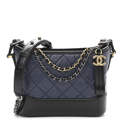 Chanel Aged Calfskin Quilted Small Gabrielle Hobo Navy Black 1 of 10