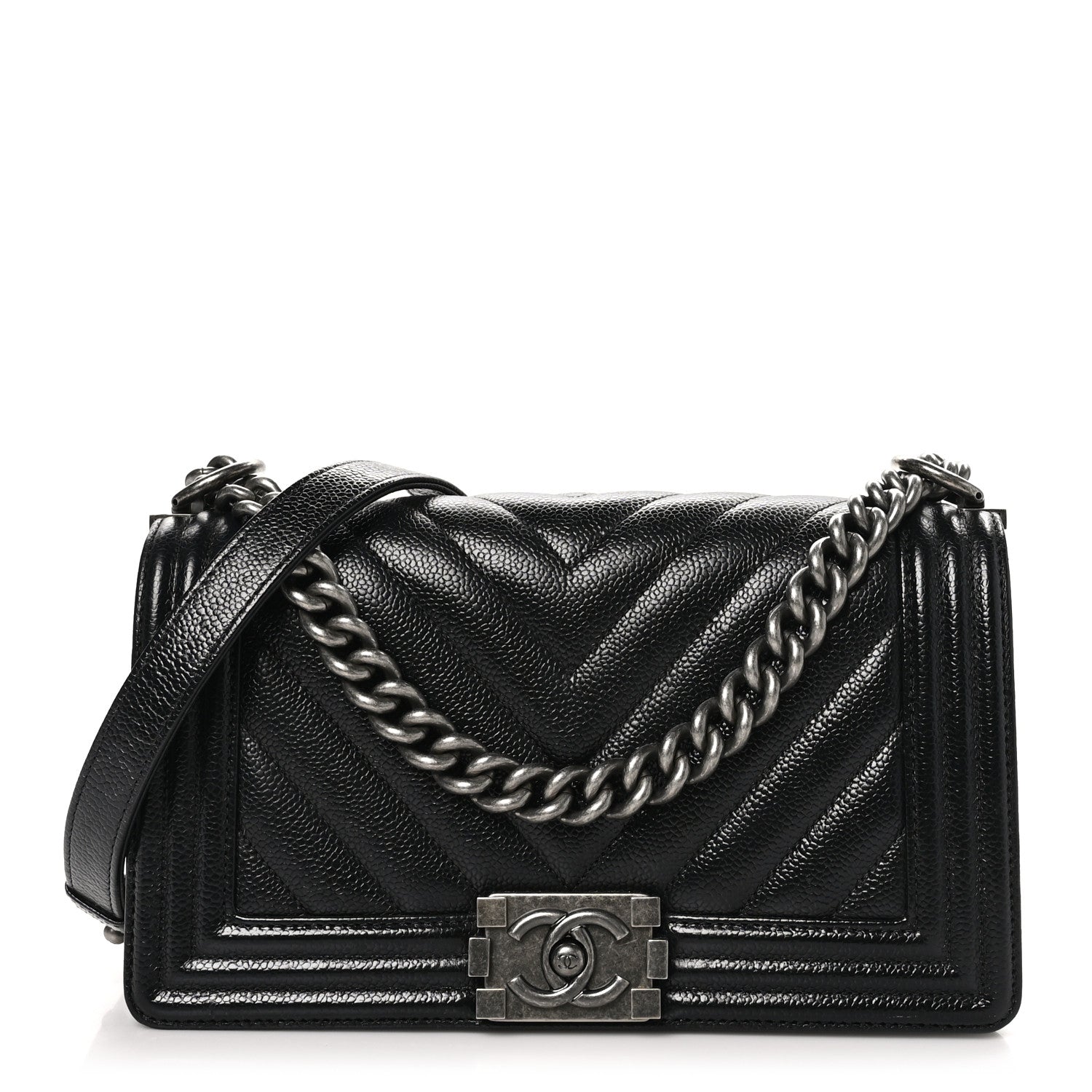 Chanel Caviar Chevron Quilted Medium Boy Flap Black 1 of 11