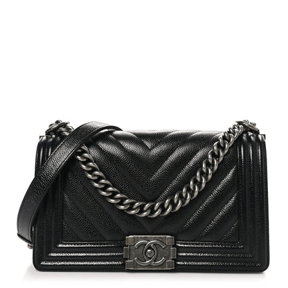Chanel Caviar Chevron Quilted Medium Boy Flap Black 1 of 11