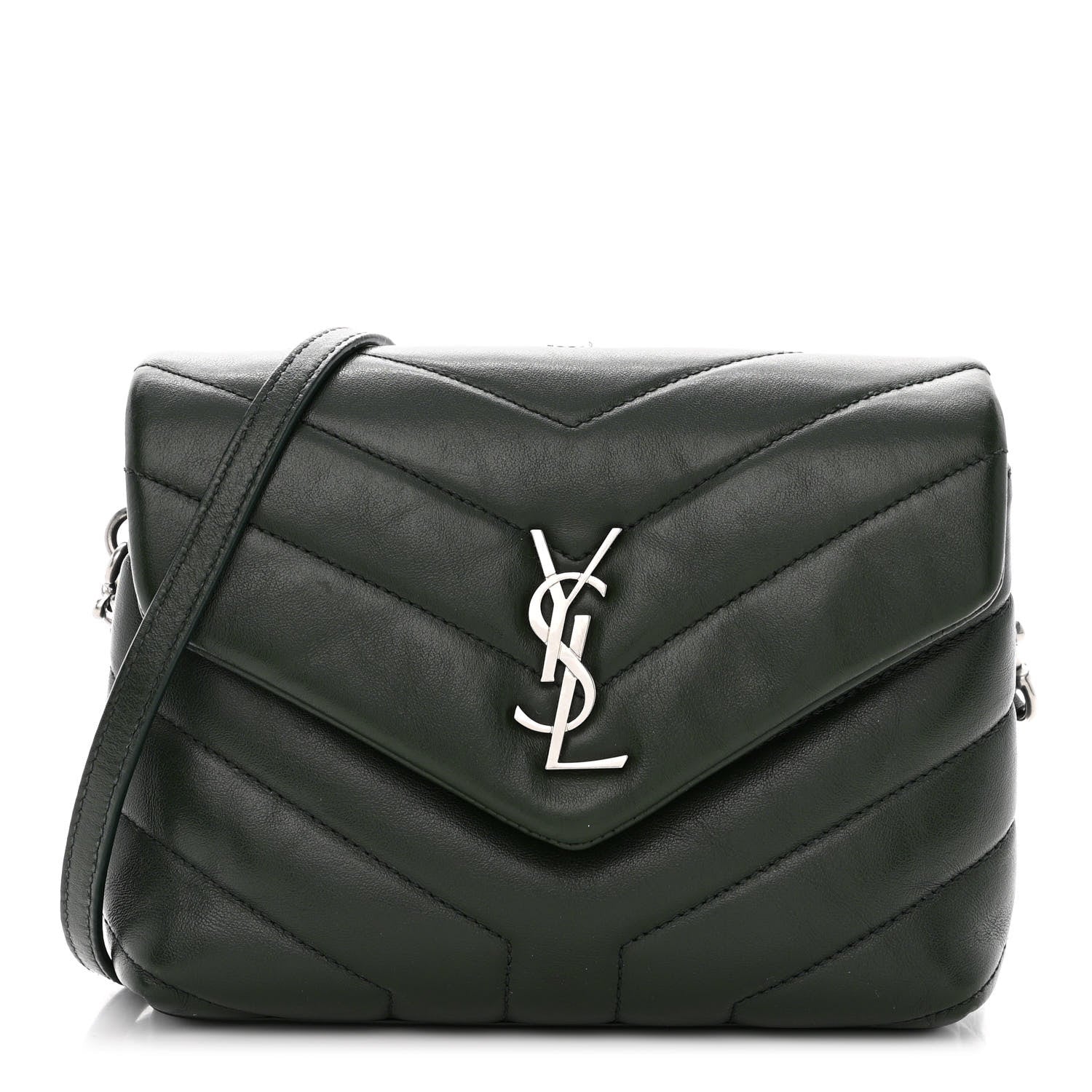 Saint Laurent Calfskin Y Quilted Monogram Toy Loulou Crossbody Bag Deep Green 1 of 13