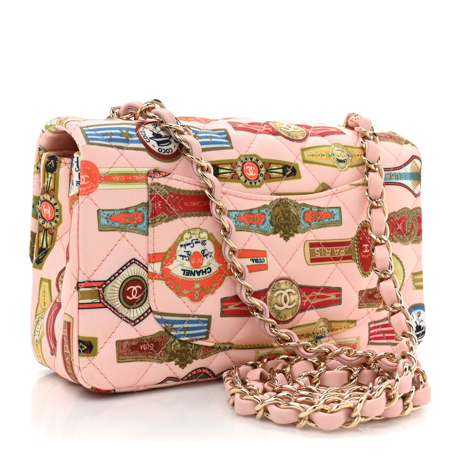 Chanel Satin Paris Cuba Cigare Print Mini Flap Pink 3 of 10