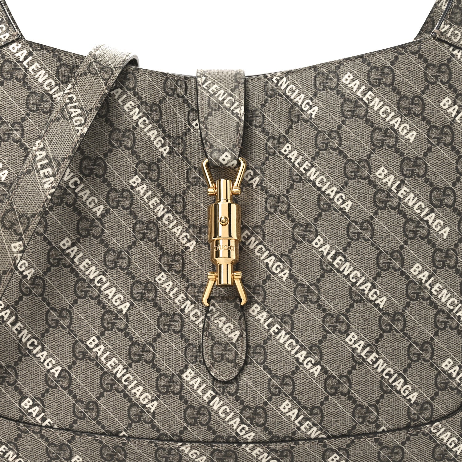 Gucci X BALENCIAGA GG Supreme Monogram Logo Print Medium Jackie 1961 Hobo Beige Ebony 8 of 10