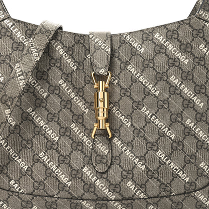 Gucci X BALENCIAGA GG Supreme Monogram Logo Print Medium Jackie 1961 Hobo Beige Ebony 8 of 10