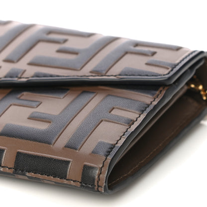 Fendi Vitello Soft F is Fendi Bi-Color FF 1974 Embossed Continental Envelope Wallet On Chain Maya Black 7 of 15