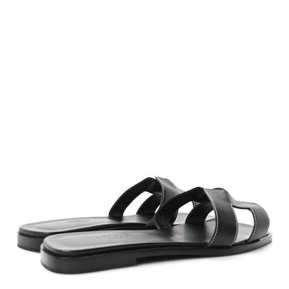 Hermes Box Calfskin Oran Sandals 39.5 Black 5 of 9