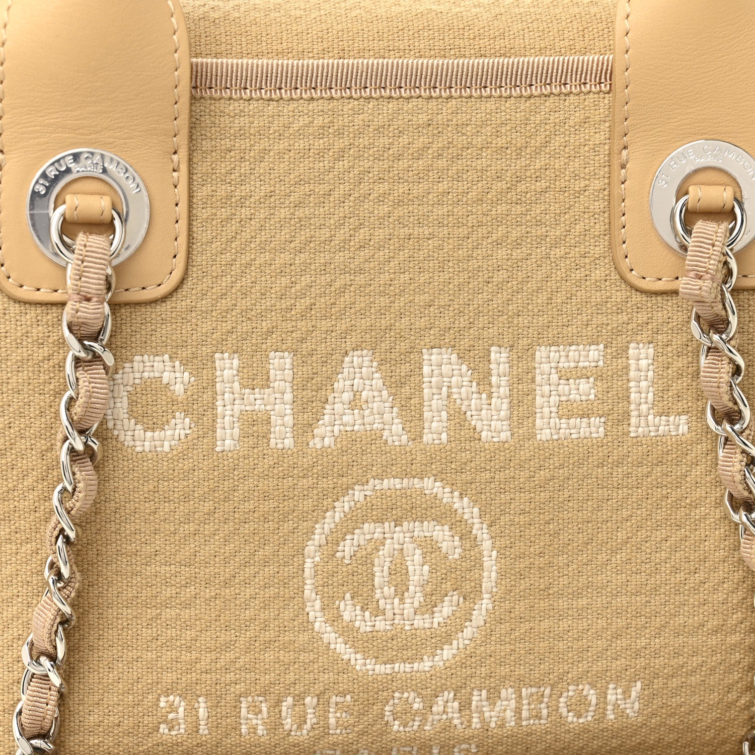 Chanel Canvas Deauville Small Bowling Bag Beige 8 of 10