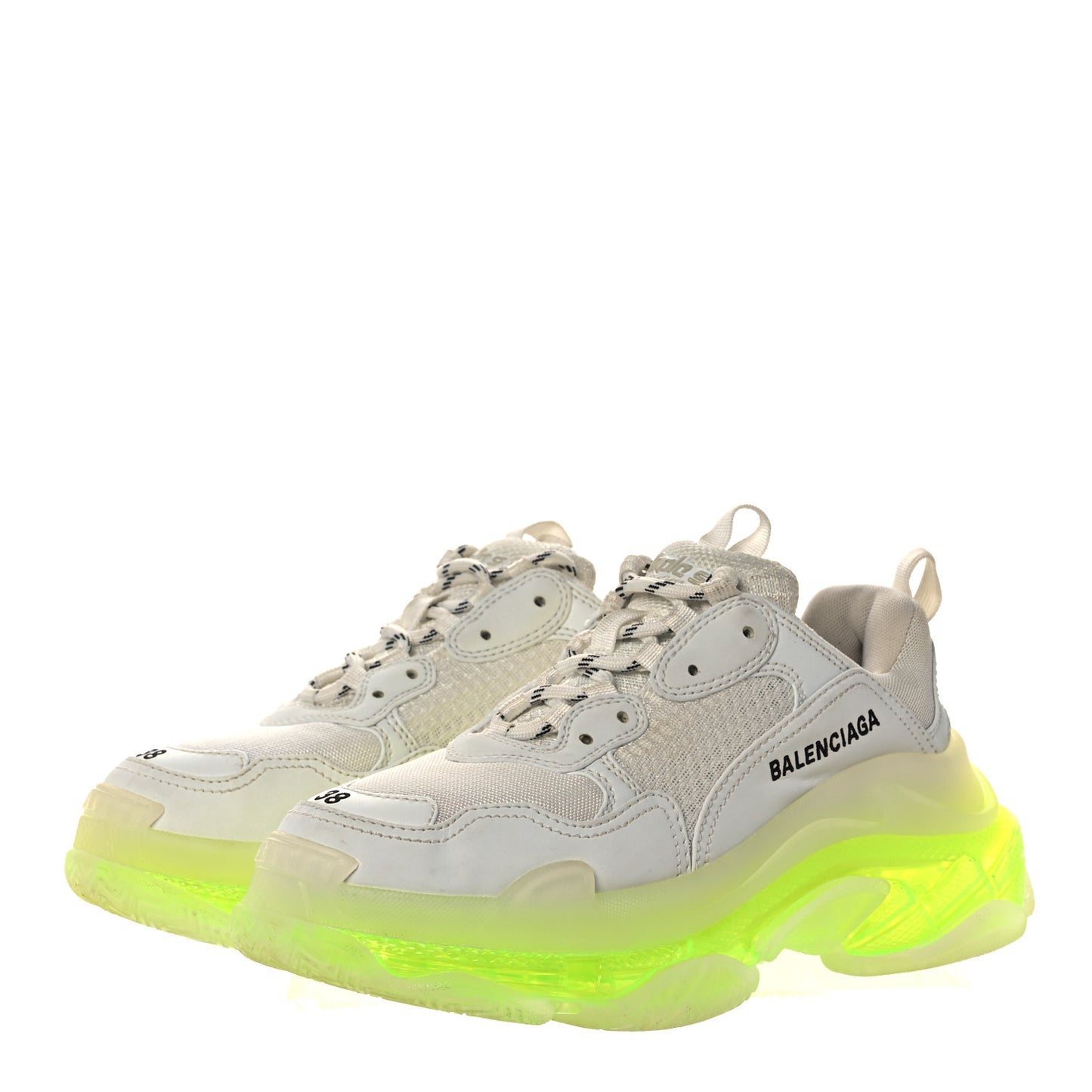 Fabric Mesh Clear Sole Fluo Womens Triple S Sneakers 38 White Fluo Yellow