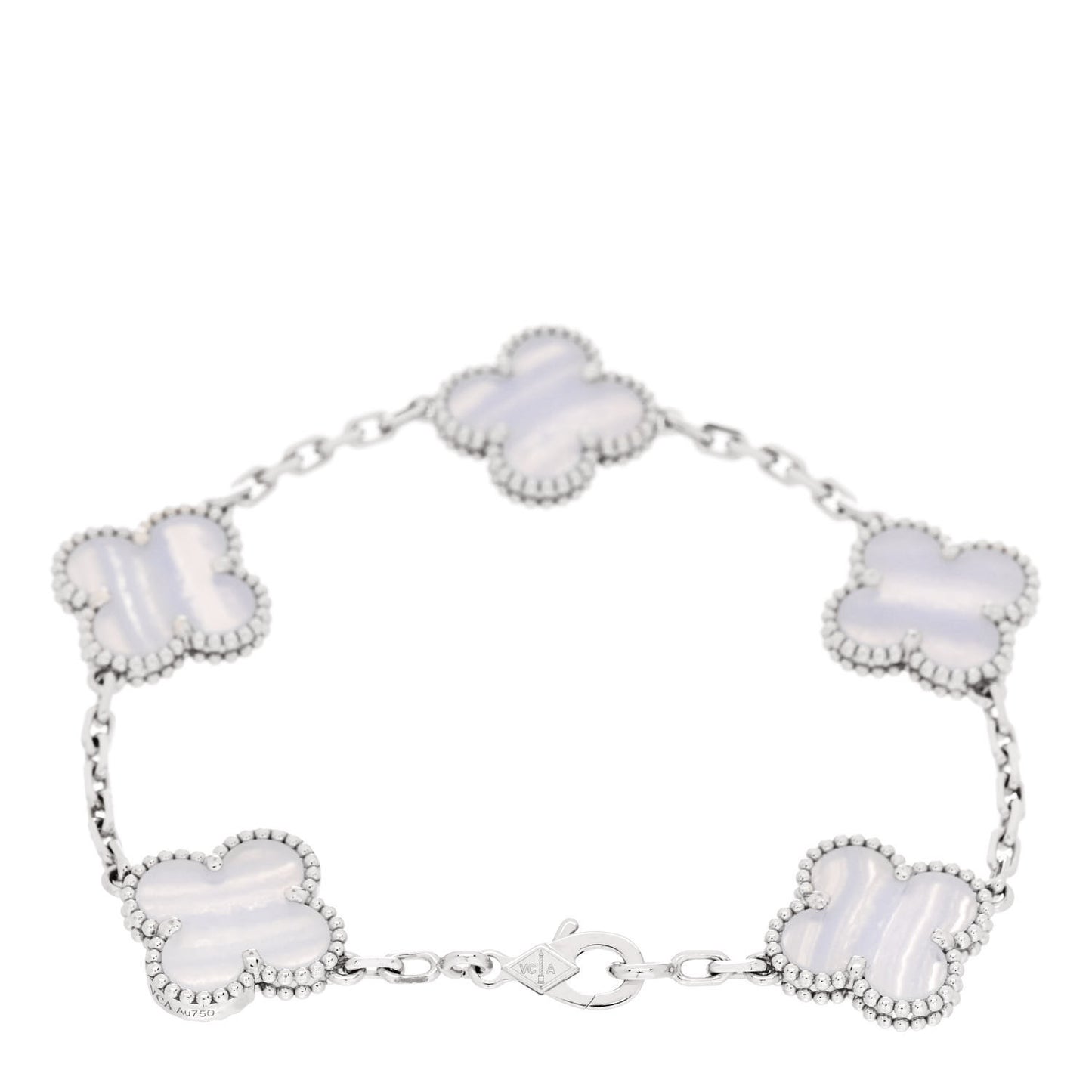 18K White Gold Chalcedony 5 Motifs Vintage Alhambra Bracelet