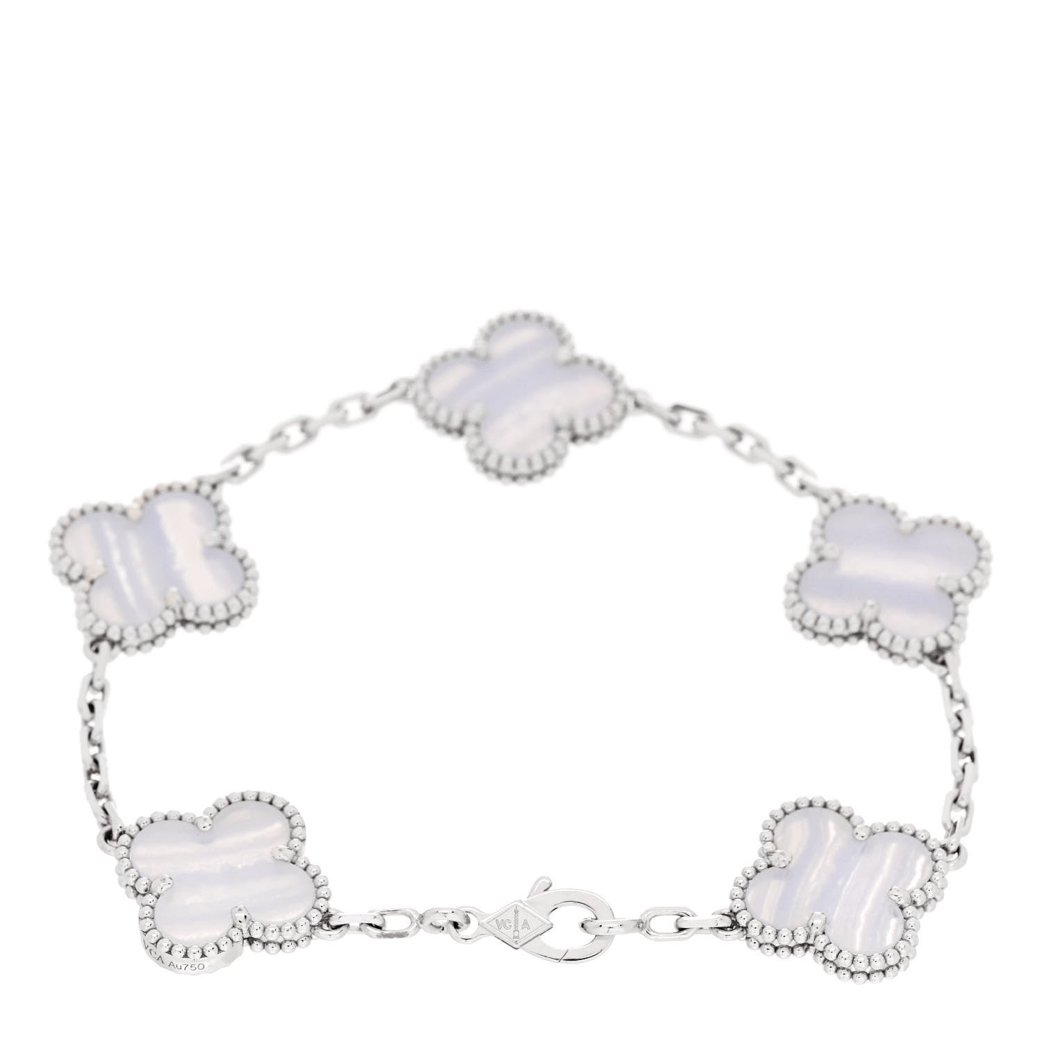 Van Cleef & Arpels 18K White Gold Chalcedony 5 Motifs Vintage Alhambra Bracelet 2 of 5