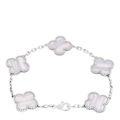 Van Cleef & Arpels 18K White Gold Chalcedony 5 Motifs Vintage Alhambra Bracelet 2 of 5