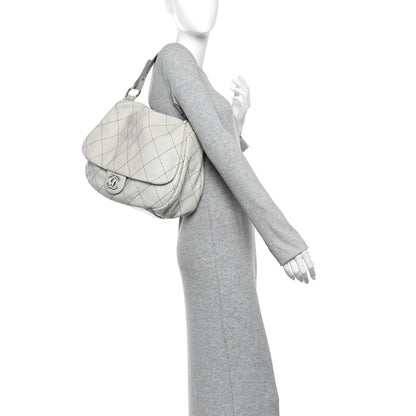 Chanel Glazed Calfskin XL On The Road Flap Light Grey 2 of 12
