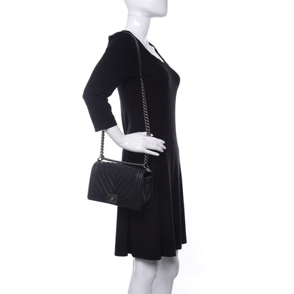 Chanel Caviar Chevron Quilted Medium Boy Flap Black 2 of 12