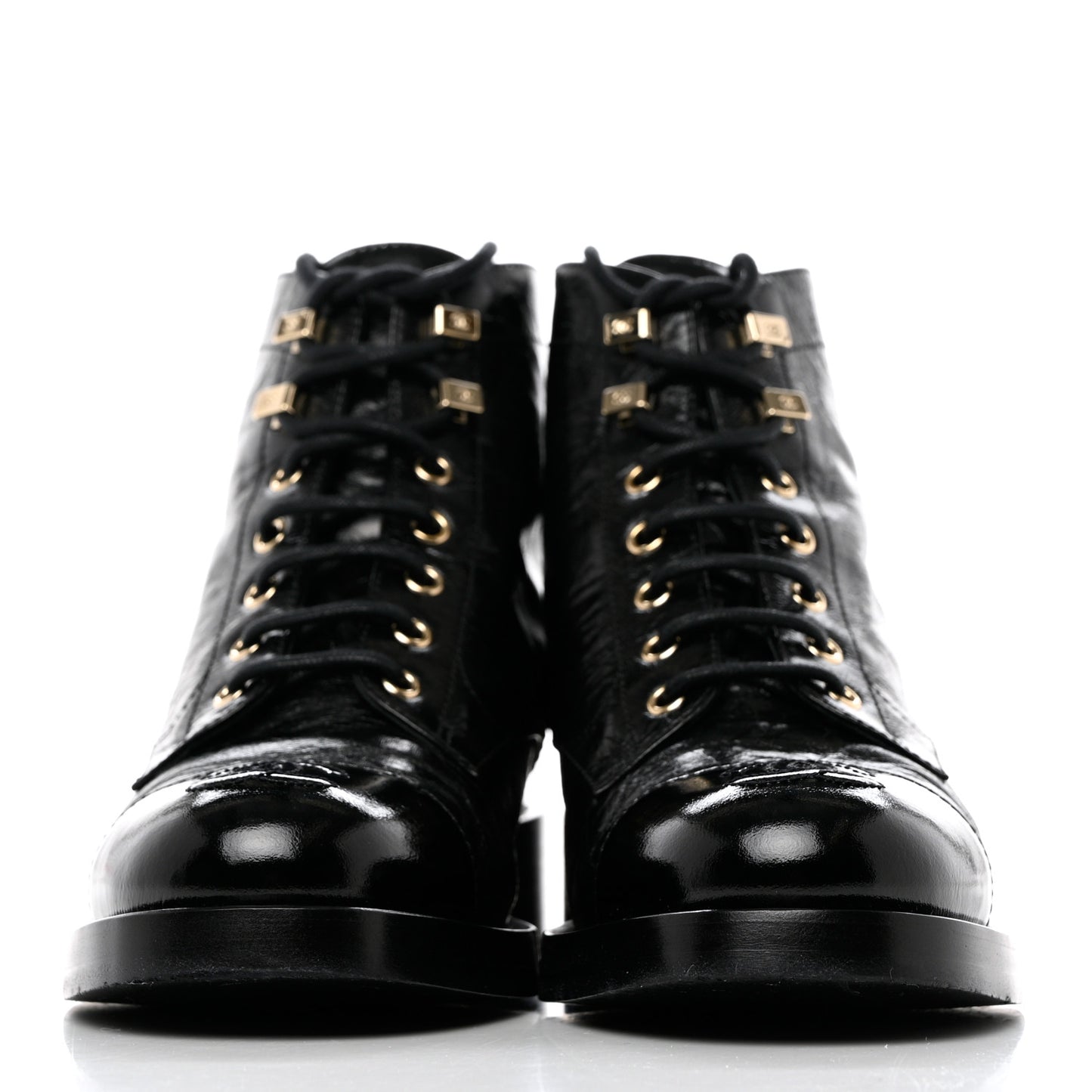 Crumpled Lambskin Shiny Calfskin Combat Boots 38 Black