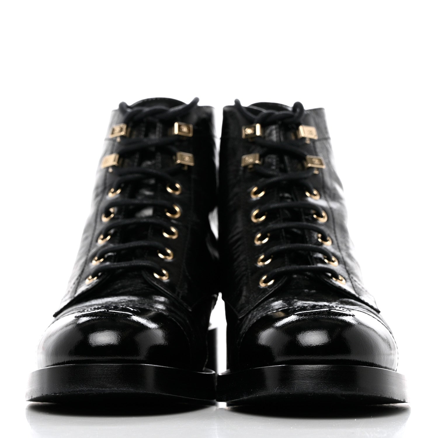 Chanel Crumpled Lambskin Shiny Calfskin Combat Boots 38 Black 2 of 9