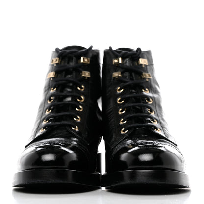 Chanel Crumpled Lambskin Shiny Calfskin Combat Boots 38 Black 2 of 9