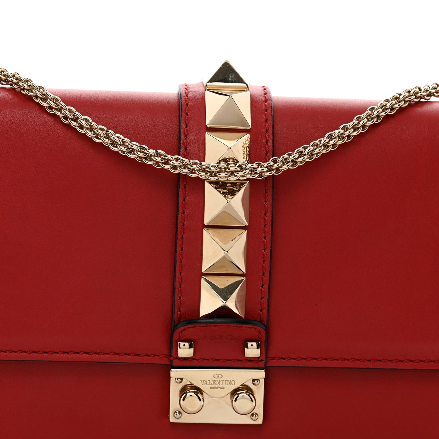 Vitello Medium Glam Lock Rockstud Flap Red
