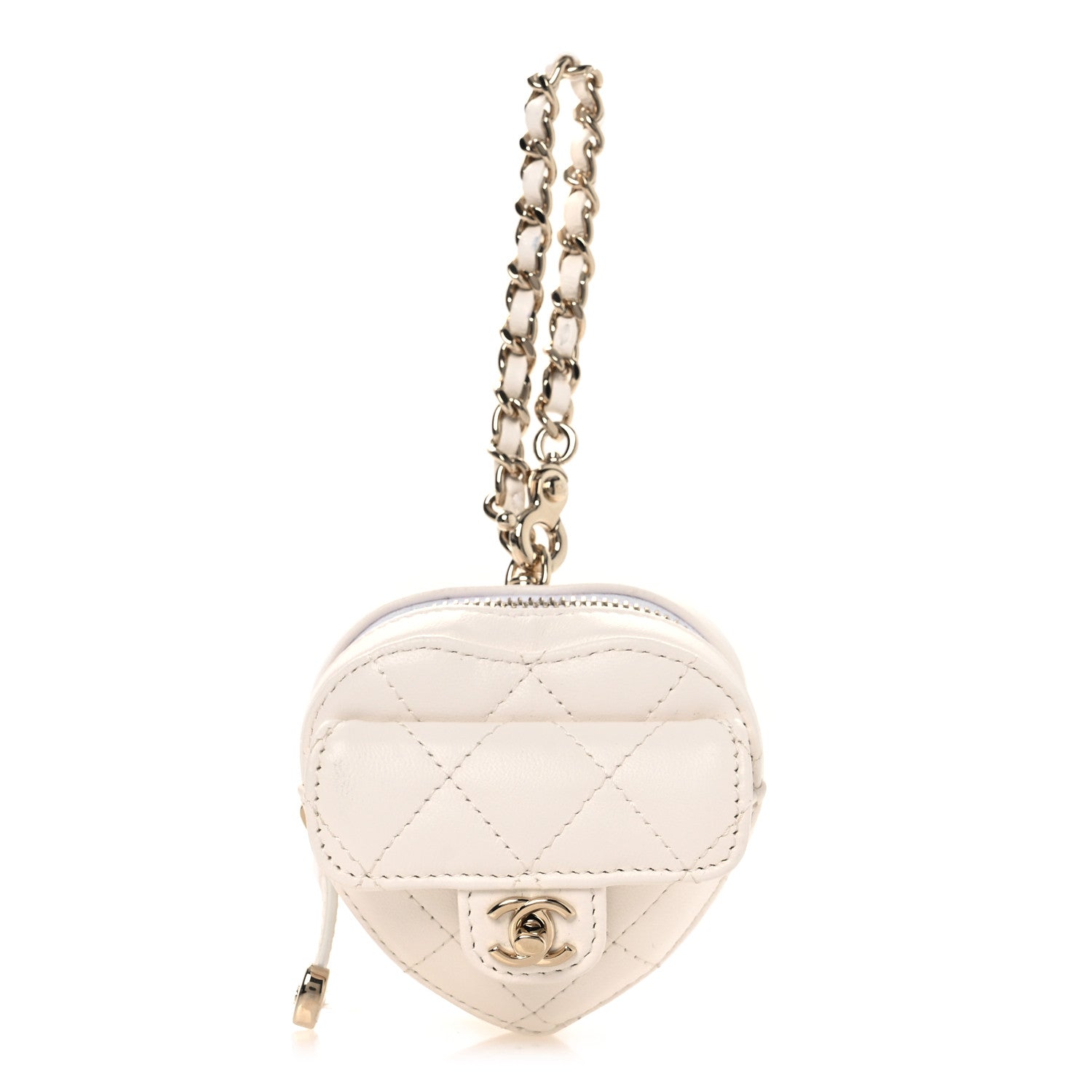 Chanel Lambskin Quilted CC Mini In Love Heart Bag Charm White 1 of 6