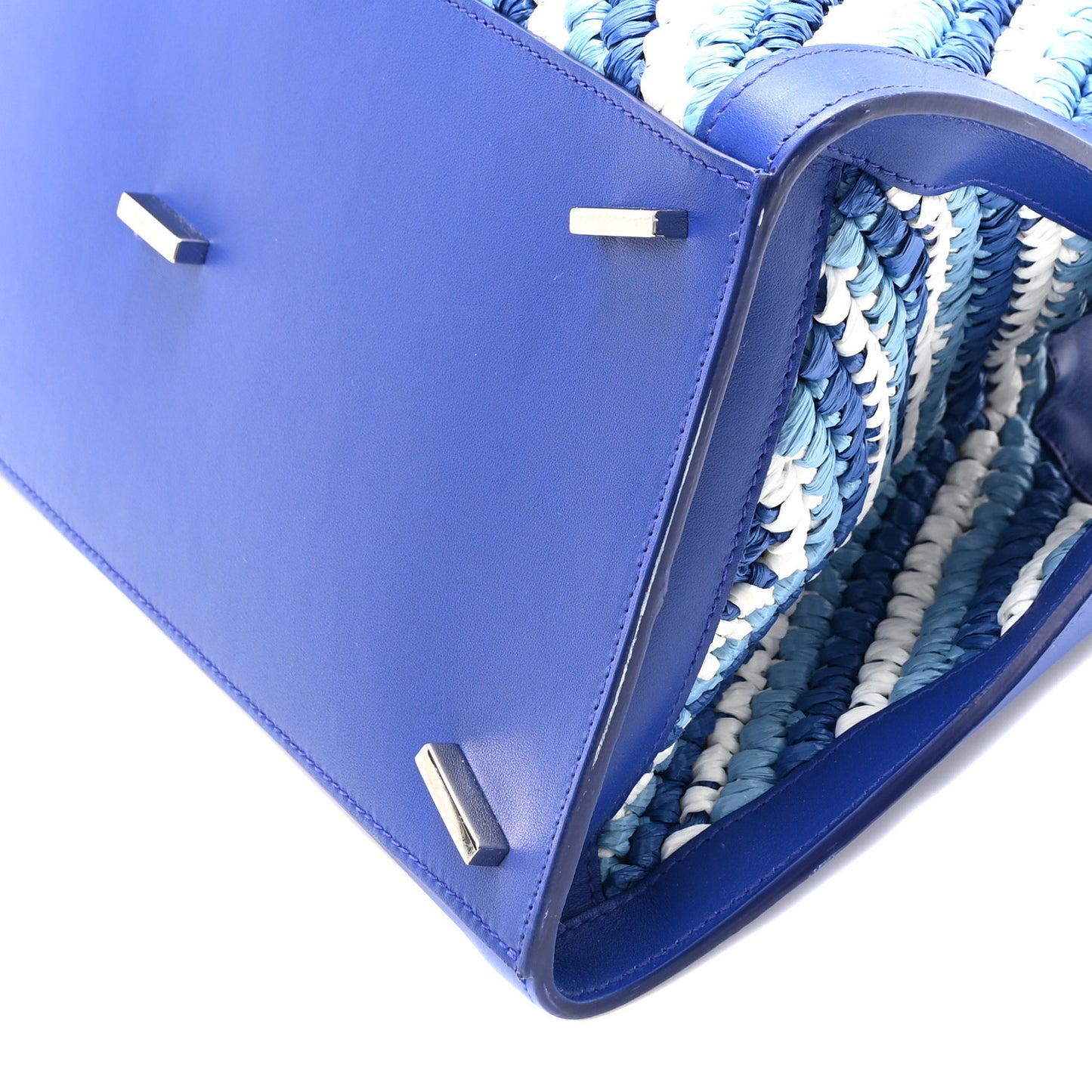Raffia Effect Calfskin Medium Hug Bag White Lapis Lazuli