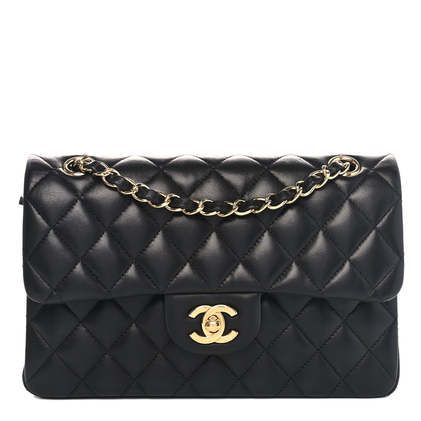 Lambskin Quilted Small Double Flap Black
