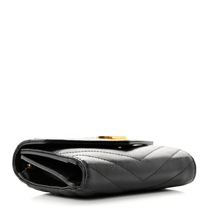 Saint Laurent Grain De Poudre Matelasse Chevron Monogram Compact Tri Fold Wallet Black 4 of 7