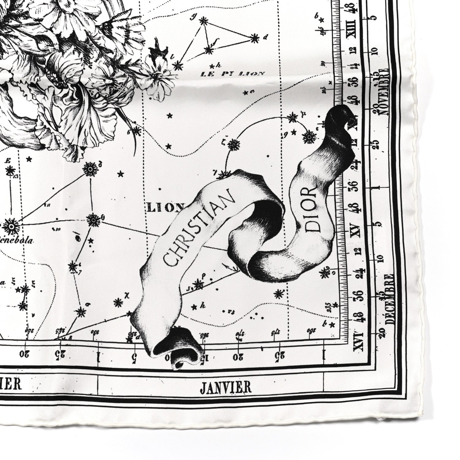 Christian Dior Wool Silk Cashmere Zodiac Shawl White Black 4 of 4