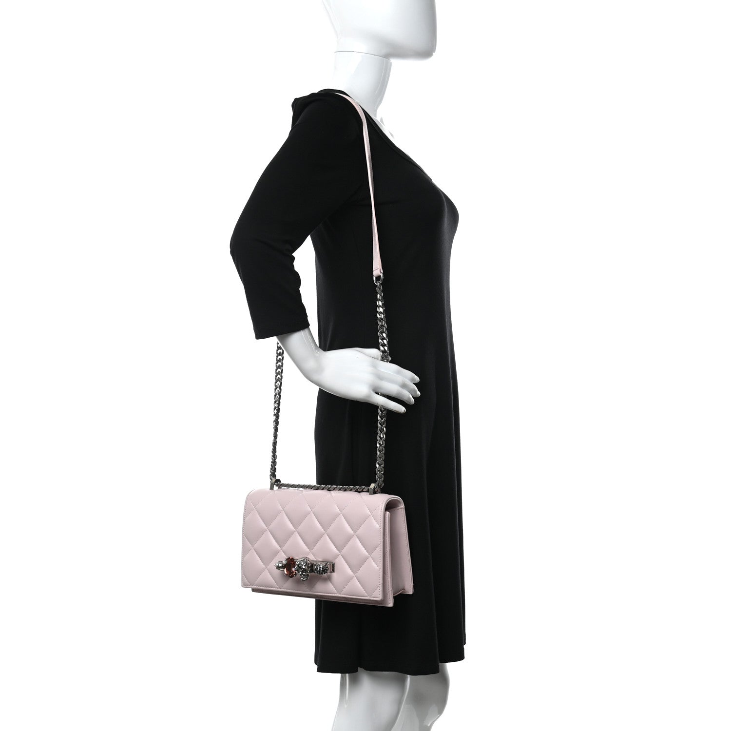 Alexander McQueen Lambskin Quilted Knuckle Shoulder Bag Pink 2 of 13