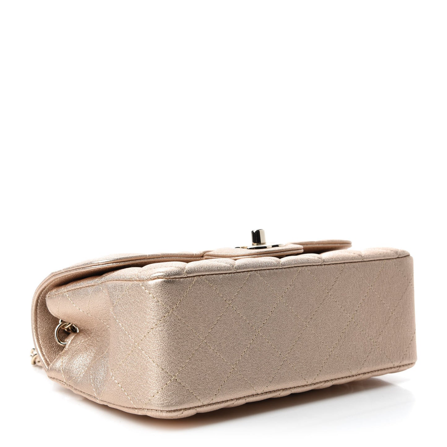 Metallic Lambskin Quilted Mini Rectangular Flap Gold