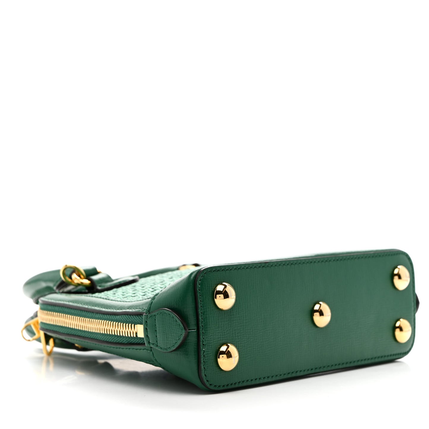 Straw Azalea Calfskin Woven Mini Horsebit 1955 Top Handle Bag  Emerald