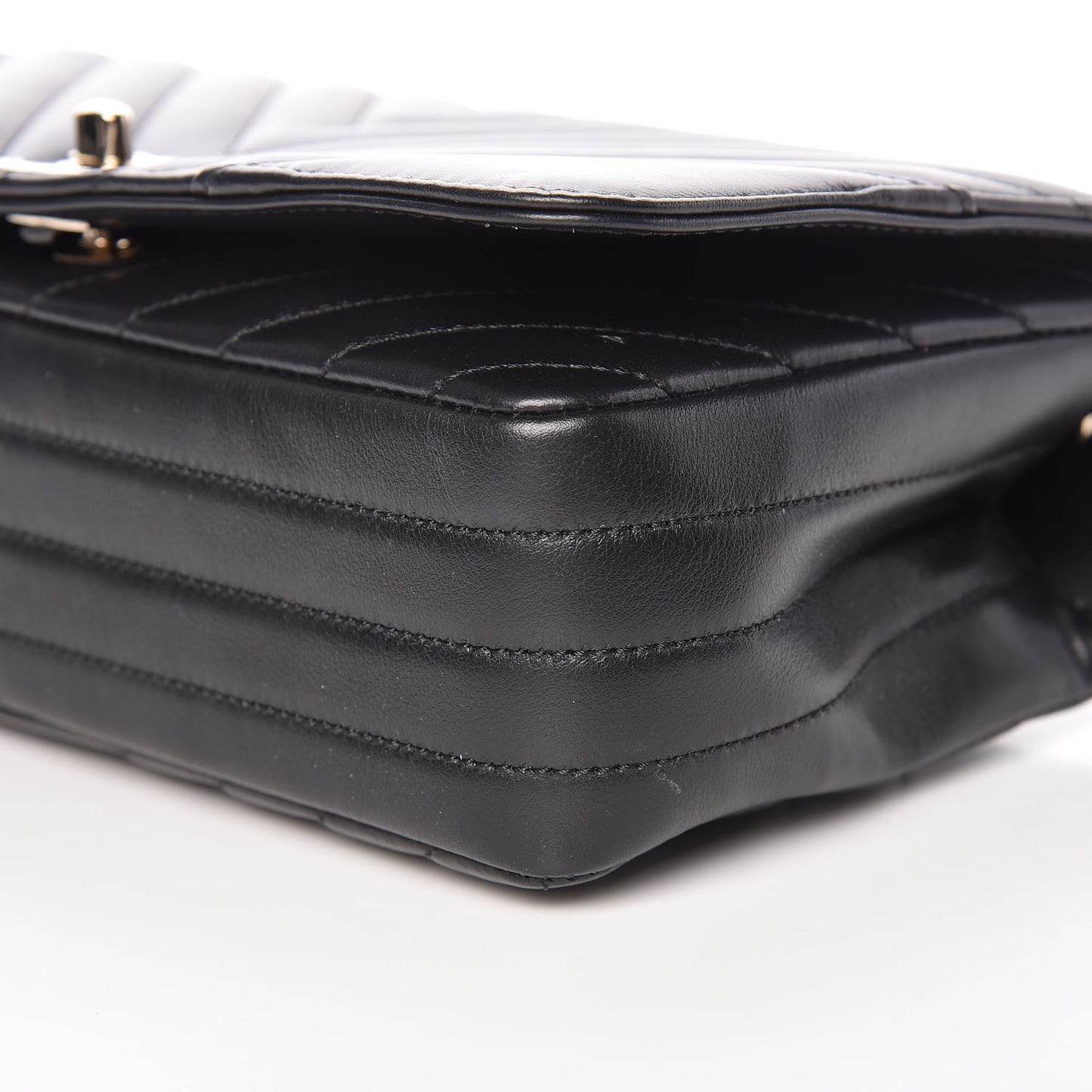 Calfskin Chevron Quilted Statement Flap Black