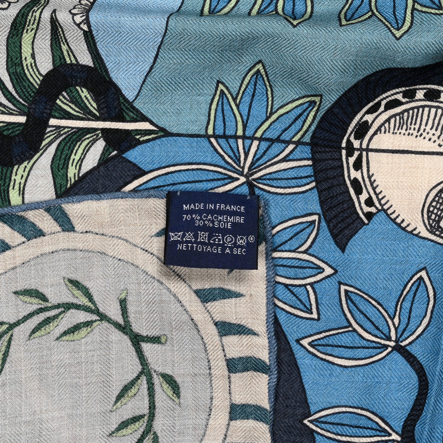 Hermes Cashmere Silk La Danse Des Amazones Shawl 140 Bleu Gris Vert 3 of 3