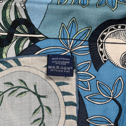 Hermes Cashmere Silk La Danse Des Amazones Shawl 140 Bleu Gris Vert 3 of 3