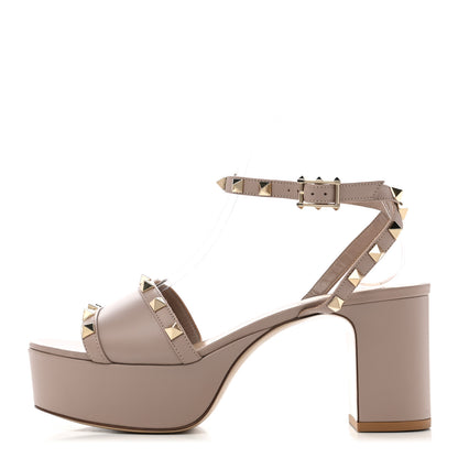 Valentino Garavani Calfskin Rockstud 35/75mm Platform Sandals 37.5 Poudre 1 of 8